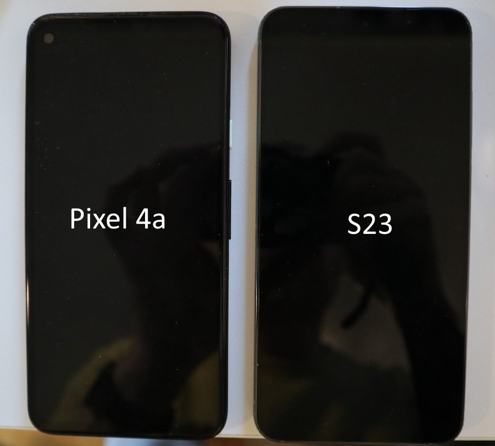 Pixel 4a and S23 side by side
